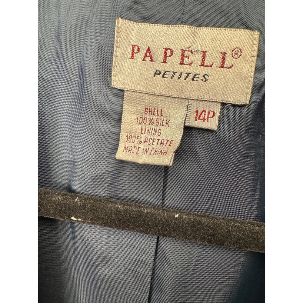 Y2K Adrianna Papell Petites 14P Navy 100% Silk Blazer Jacket NWT - Picture 3 of 8